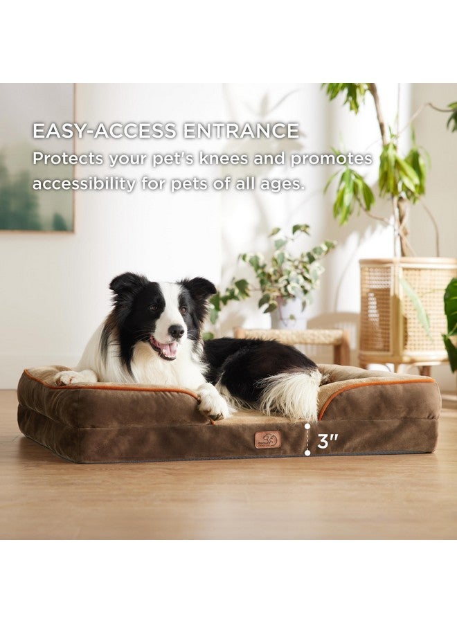 بيد شور سرير Bedsure Orthopedic للكلاب الكبيرة - أريكة كبيرة قابلة للغسل للكلاب، أريكة كبيرة داعمة للحيوانات الأليفة من الإسفنج مع غطاء قابل للإزالة والغسل، وبطانة مقاومة للماء وقاعدة غير قابلة للانزلاق، لون بني - Image 4