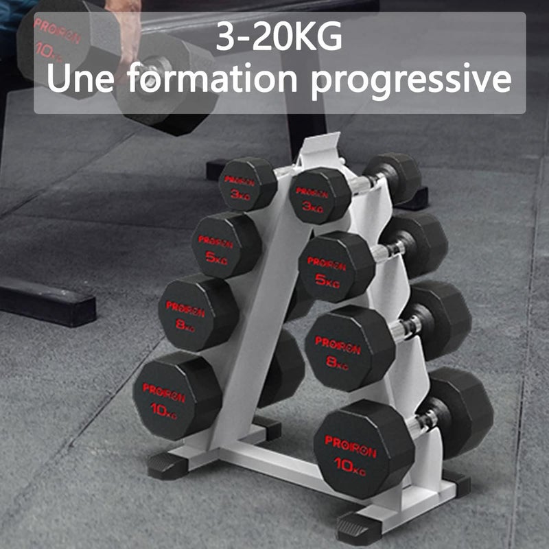 PROIRON أوزان مطاطية PROIRON خالية من الرائحة، مجموعة أوزان فولاذية للرجال والنساء، صالة رياضية منزلية 3 كجم 5 كجم 8 كجم 10 كجم 12 كجم 16 كجم 20 كجم 24 كجم، معدات تدريب لياقة بدنية (زوج أو فرد) - Image 2
