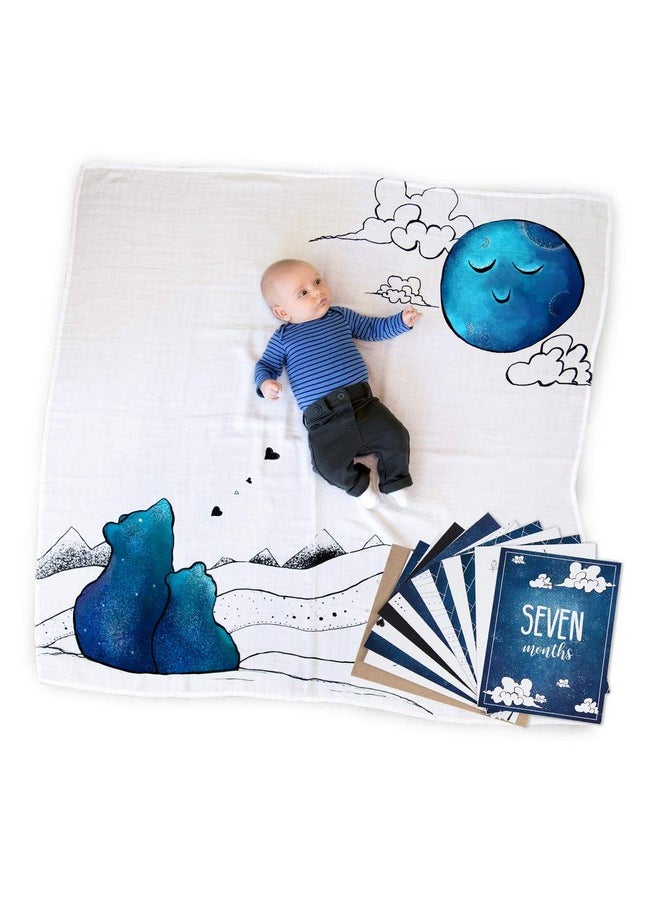 JumpOff Jo - Baby Bundle: Baby Swaddle Blanket & 24 Milestone Cards Photoshoot Props Soft Breathable Baby Blanket 47" X 47 Mama Bear Blue - Image 1