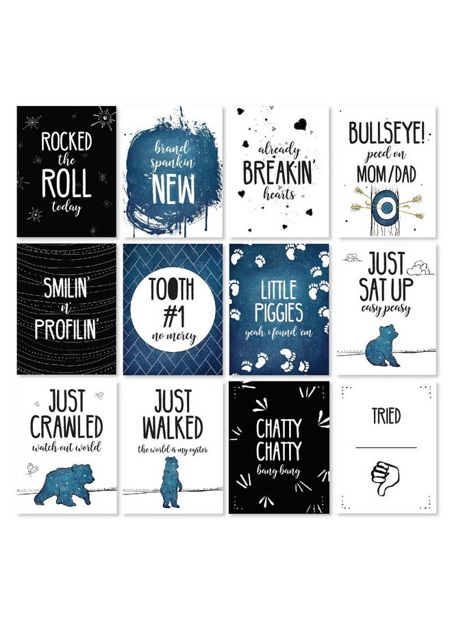 JumpOff Jo - Baby Bundle: Baby Swaddle Blanket & 24 Milestone Cards Photoshoot Props Soft Breathable Baby Blanket 47" X 47 Mama Bear Blue - Image 1