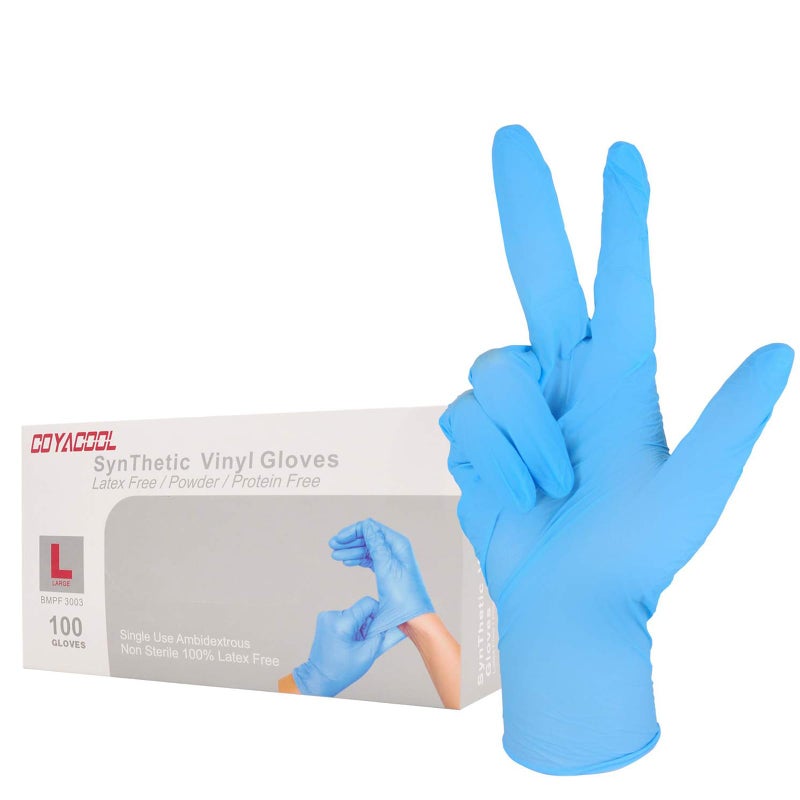 COYACOOL Disposable Gloves Large Nitrile and Vinyl Blend Material Gloves Latex Free 4 Mil100 Pc Food Grade Gloves for Cleaning Food PrepHair DyeTattoo Blue