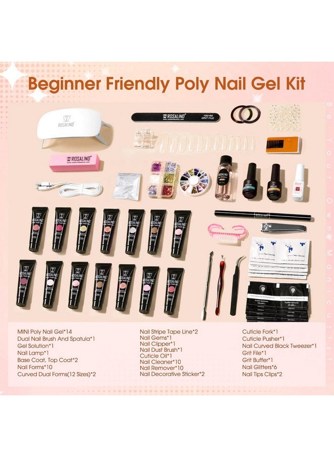 Rosalind ROSALIND Poly Nail Gel Kit -14 Colors +72 Nail Art Accessories kit Clear Nude Poly Nails Gel Kit Starter Kit with Mini UV Lamp Slip Solution Basic Poly Nail Gel Nail Kit for Beginners with Everything  - Image 2
