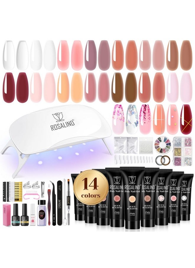 Rosalind ROSALIND Poly Nail Gel Kit -14 Colors +72 Nail Art Accessories kit Clear Nude Poly Nails Gel Kit Starter Kit with Mini UV Lamp Slip Solution Basic Poly Nail Gel Nail Kit for Beginners with Everything  - Image 1