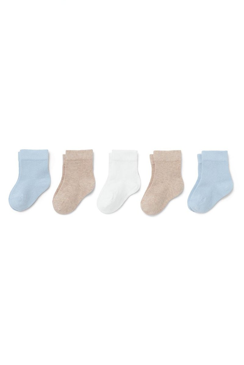 Tchibo Toddlers Boy 5 Pair Plain Socks, Blue and White and Tan  - Image 2