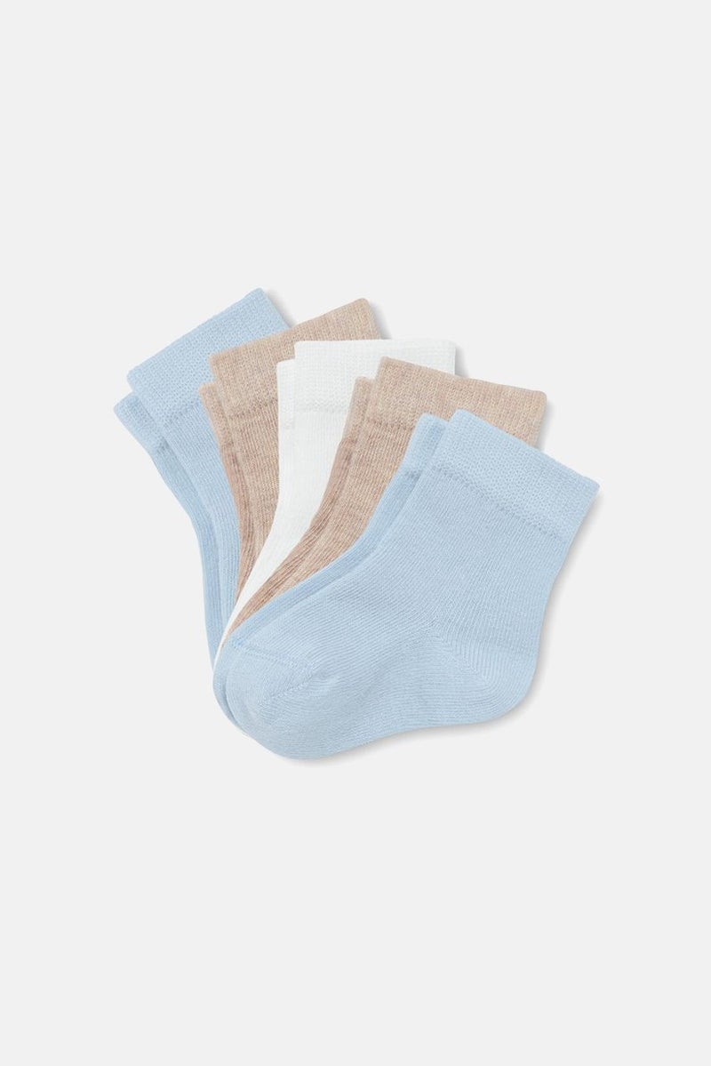 Tchibo Toddlers Boy 5 Pair Plain Socks, Blue and White and Tan  - Image 1