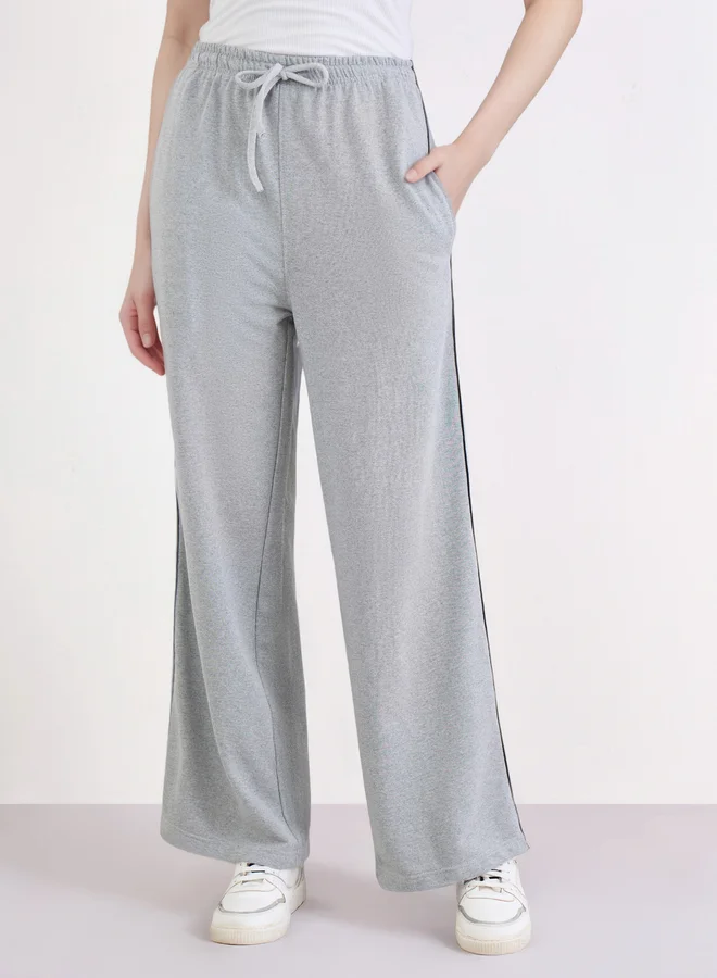 Styli Styli Grey Wide Leg Joggers with Piping Detail