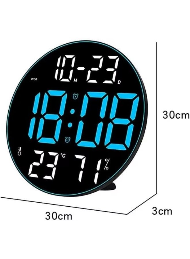 ساعة حائط رقمية LED دائرية 12 بوصة مع تاريخ ودرجة حرارة ورطوبة وتحكم عن بعد - Image 4