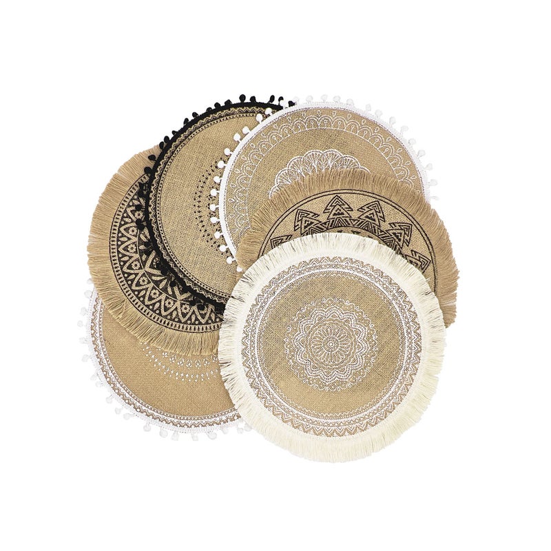 CAPASIN Round Placemats Set of 6 Dining Winter Modern Dinner Braided Beige Boho Round Table and Fall Circle Placemats Boho Tssels Runner Kitchen Table Plate Mats Set of 6 Colour A