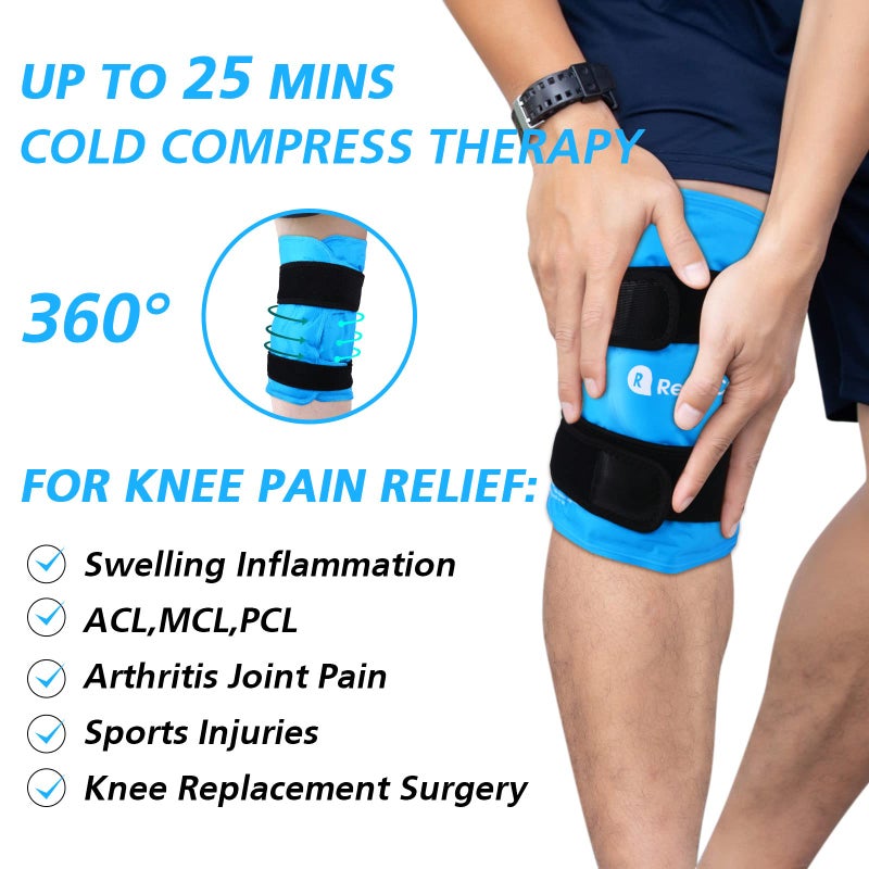 RelaxCoo XXL Knee Ice Pack Wrap, Reusable Cold Pack for Knee Injury Pain and Swelling Relief - Image 2