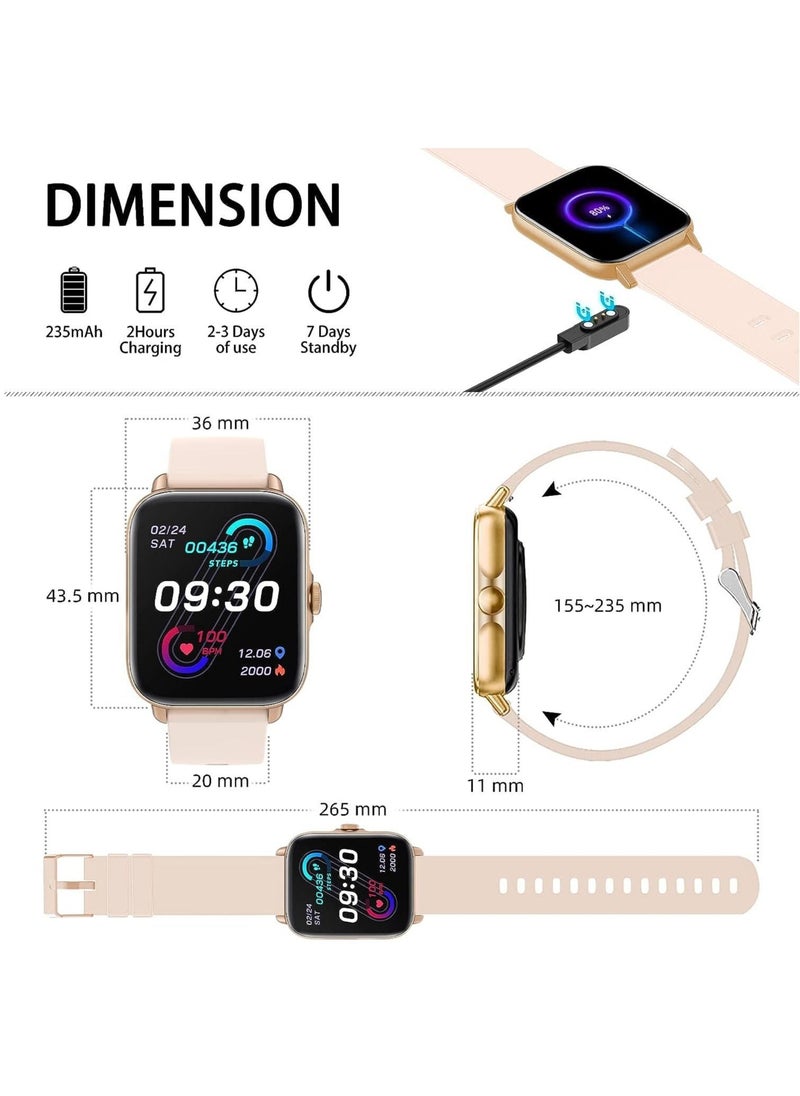 Generic - 1.7-inch Smart Watch, Dial/Receive Calls, Compatible with Android/iOS Phone, Fitness Tracker with Heart Rate Monitor, Blood Oxygen, Sleep, Multi-sport Modes, IP68 Waterproof Smartwatch (Gold) - Image 1