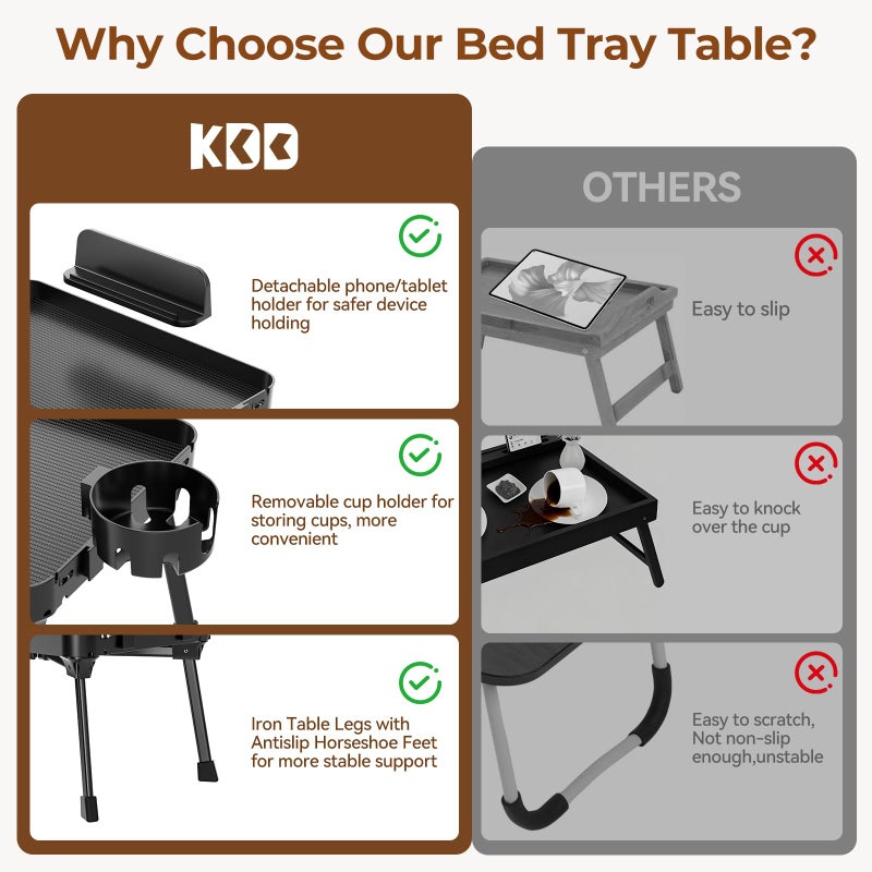 KDD Bed Tray Table with Folding Legs,Breakfast Tray with Removable Cup Holder & Phone Tablet Holder,Foldable Lap Tray for Bed, Sofa,Laptop Desk,Working,Snack, Kitchen Serving Tray,TV Table,Reading - Image 5