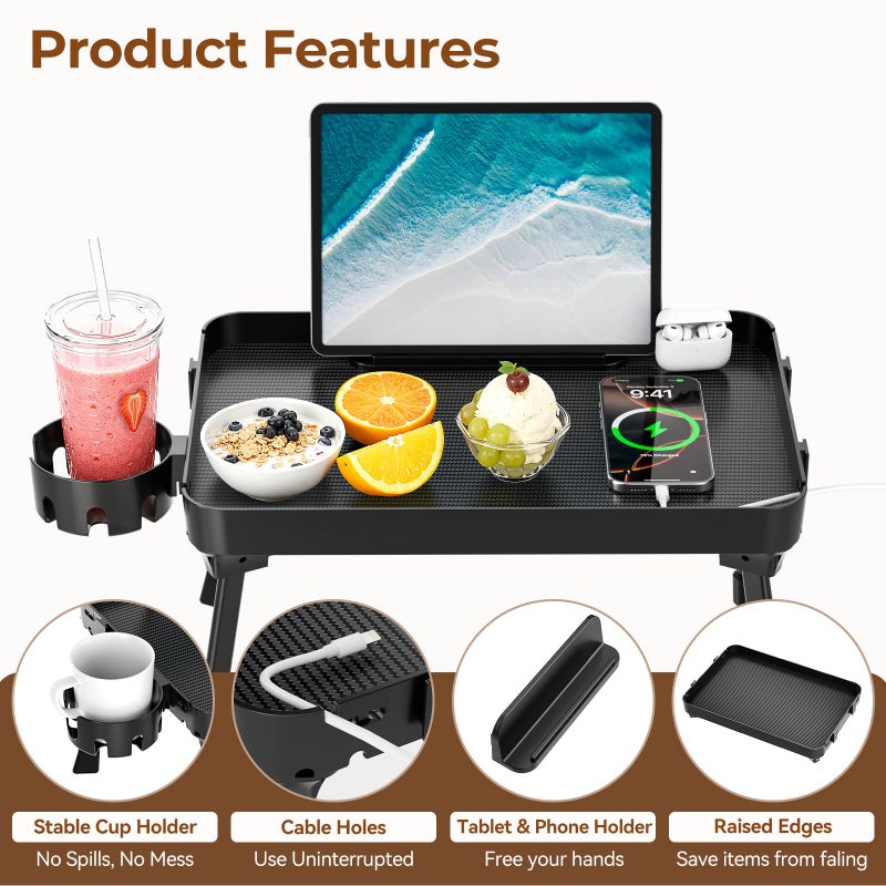 KDD Bed Tray Table with Folding Legs,Breakfast Tray with Removable Cup Holder & Phone Tablet Holder,Foldable Lap Tray for Bed, Sofa,Laptop Desk,Working,Snack, Kitchen Serving Tray,TV Table,Reading - Image 4