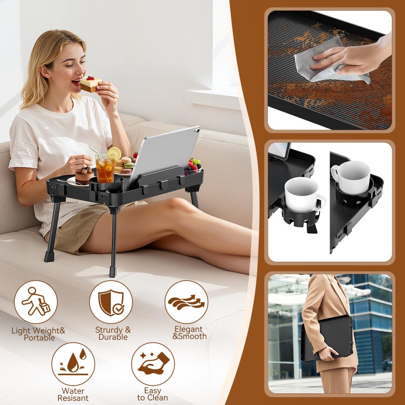 KDD Bed Tray Table with Folding Legs,Breakfast Tray with Removable Cup Holder & Phone Tablet Holder,Foldable Lap Tray for Bed, Sofa,Laptop Desk,Working,Snack, Kitchen Serving Tray,TV Table,Reading - Image 3