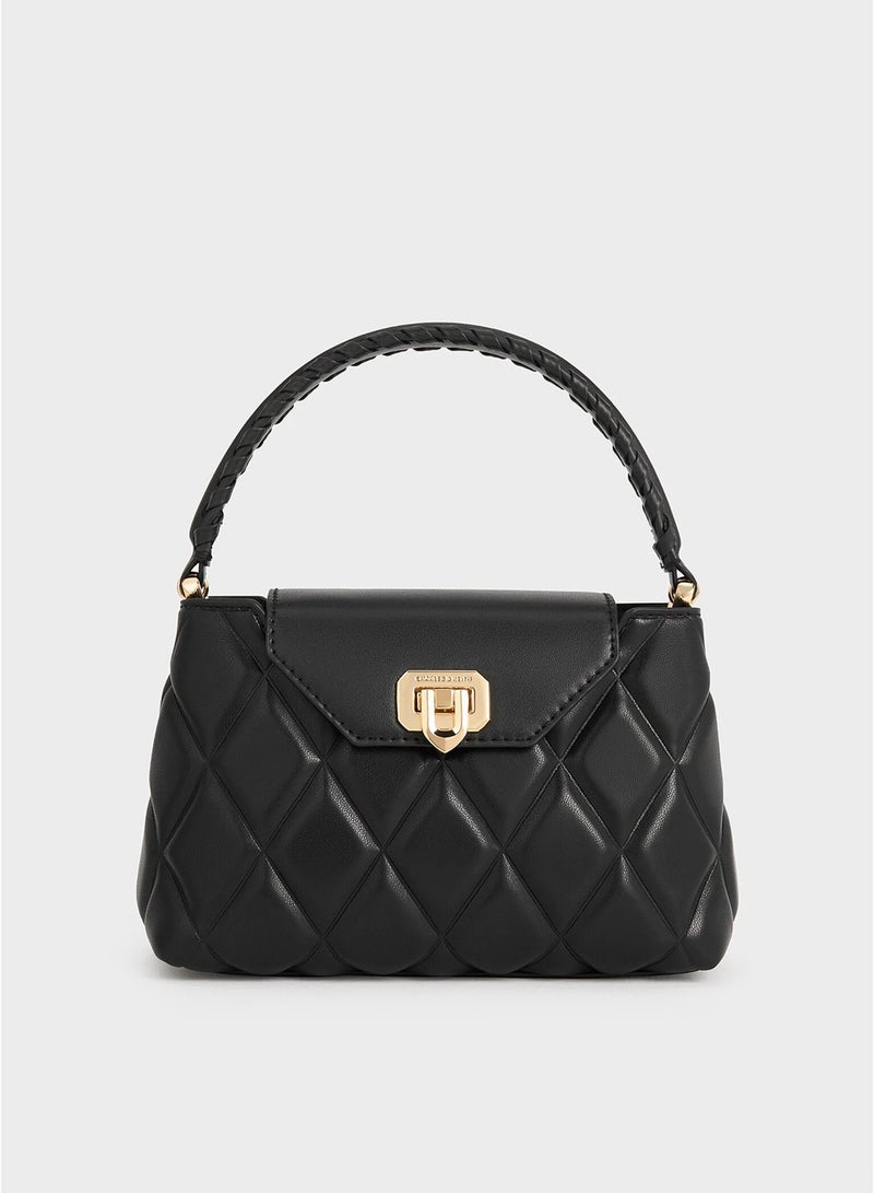 Charles & Keith Borsa con manico superiore con tracolla intrecciata trapuntata Arwen - Nero - Image 1