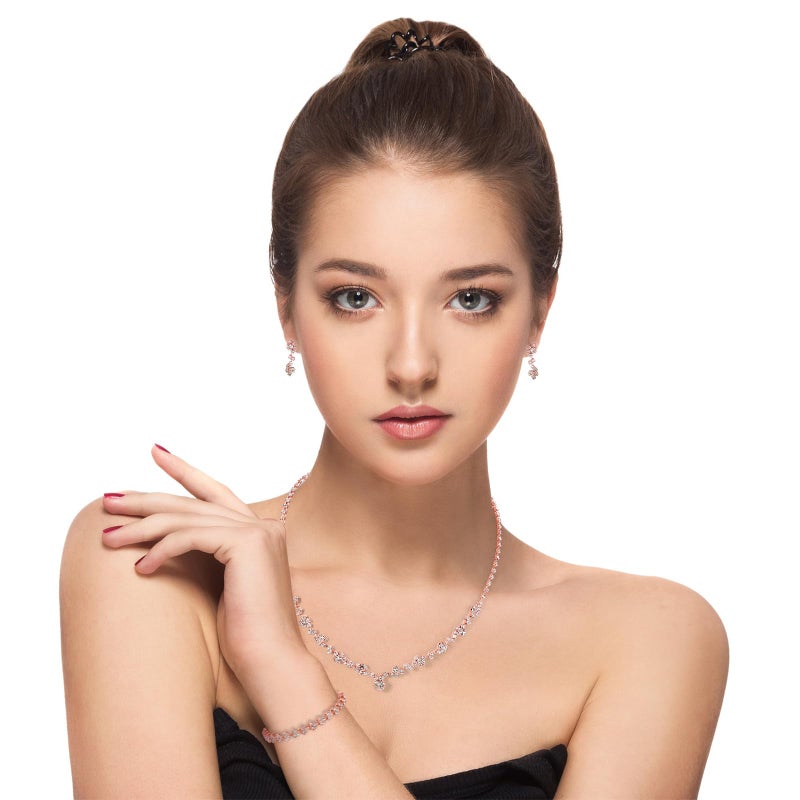 Yolev Bridal Wedding Jewelry Set Rhinestone Include Necklace Earrings Bracelet Brides Bridesmaid Prom Costume for Women (Rose Gold) - Image 5