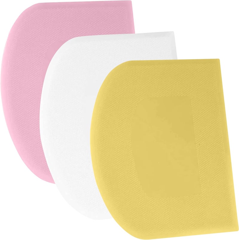 SURDOCA Dough Scraper Bench Scraper - 3P 10.6x6.7" Plastic Flexible Bowl Scraper, Sharp Edge & Angles Cake Scraper. Non-Slip Bakeware Decorating Tools Sculpting & Modeling Tools - Yellow+White+Pink - Image 1