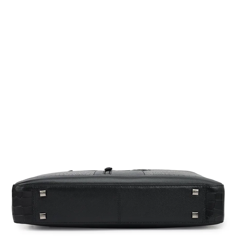 Da Milano  Croco Franzy Leather Laptop Bag - Black  | Best Price UAE