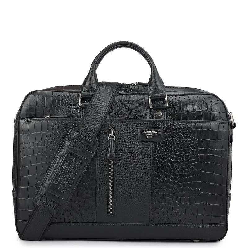 Da Milano  Croco Franzy Leather Laptop Bag - Black  | Best Price UAE
