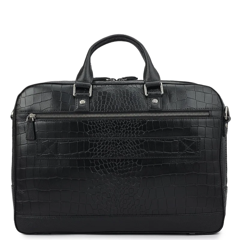Da Milano  Croco Franzy Leather Laptop Bag - Black  | Best Price UAE