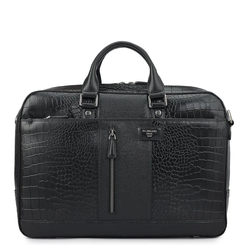 Da Milano  Croco Franzy Leather Laptop Bag - Black  | Best Price UAE