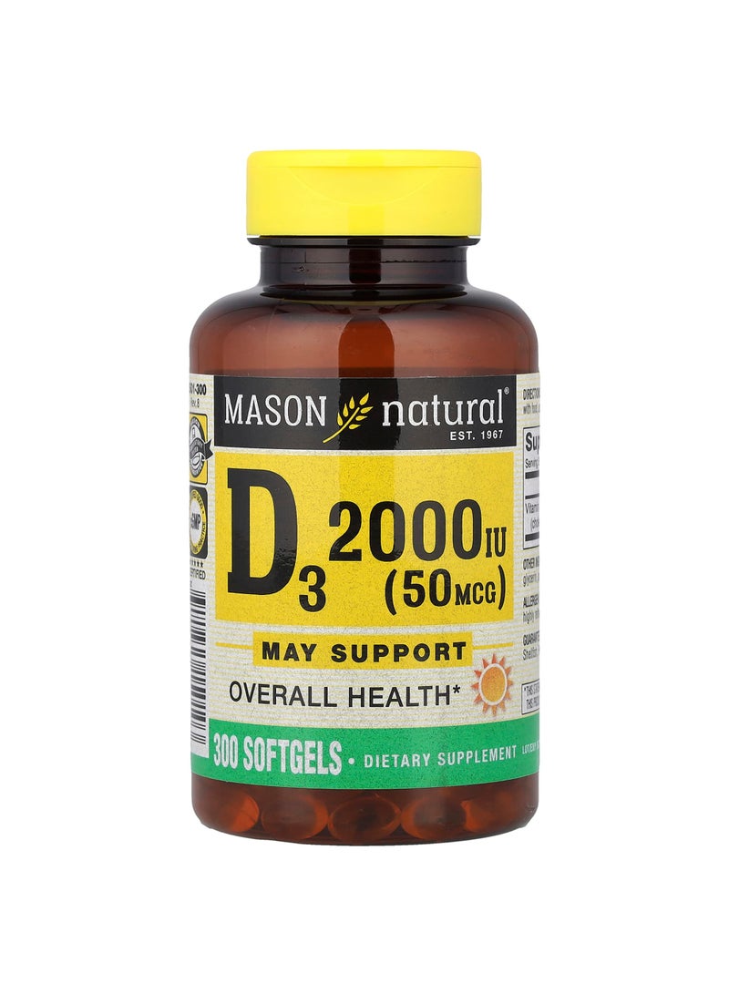 Mason Natural Vitamin D3, 50 mcg (2,000 IU), 300 Softgels