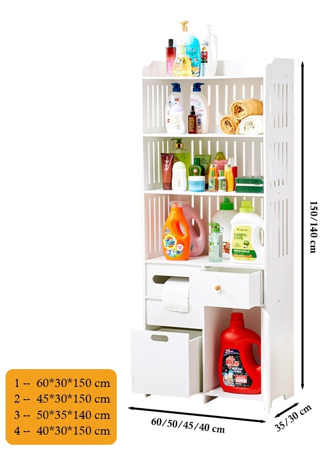 Eworld Waterproof White PVC Floor Cabinet Organizer, Stylish Storage Solution Featuring Shelves, Drawer, Tissue Holder, and Door for Bathroom, Kitchen, Living Room, or Bedroom Accessories, Available in 4 Sizes - Image 2