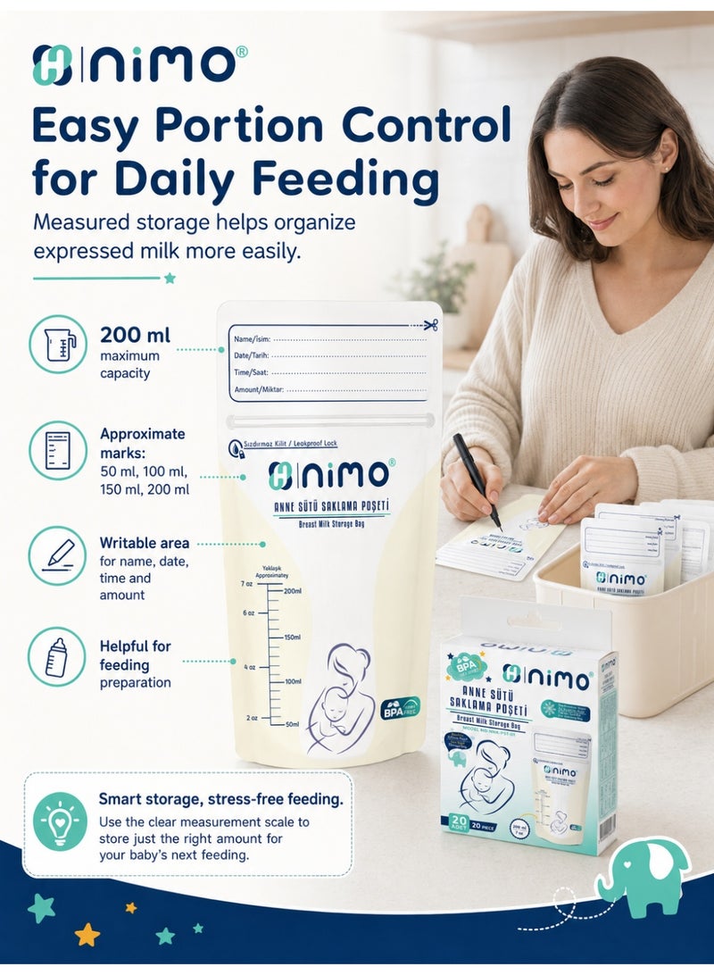 Nimo HNK-PST-01 Breast Milk Storage Bags, 200 ml, 20 Pieces - Image 3