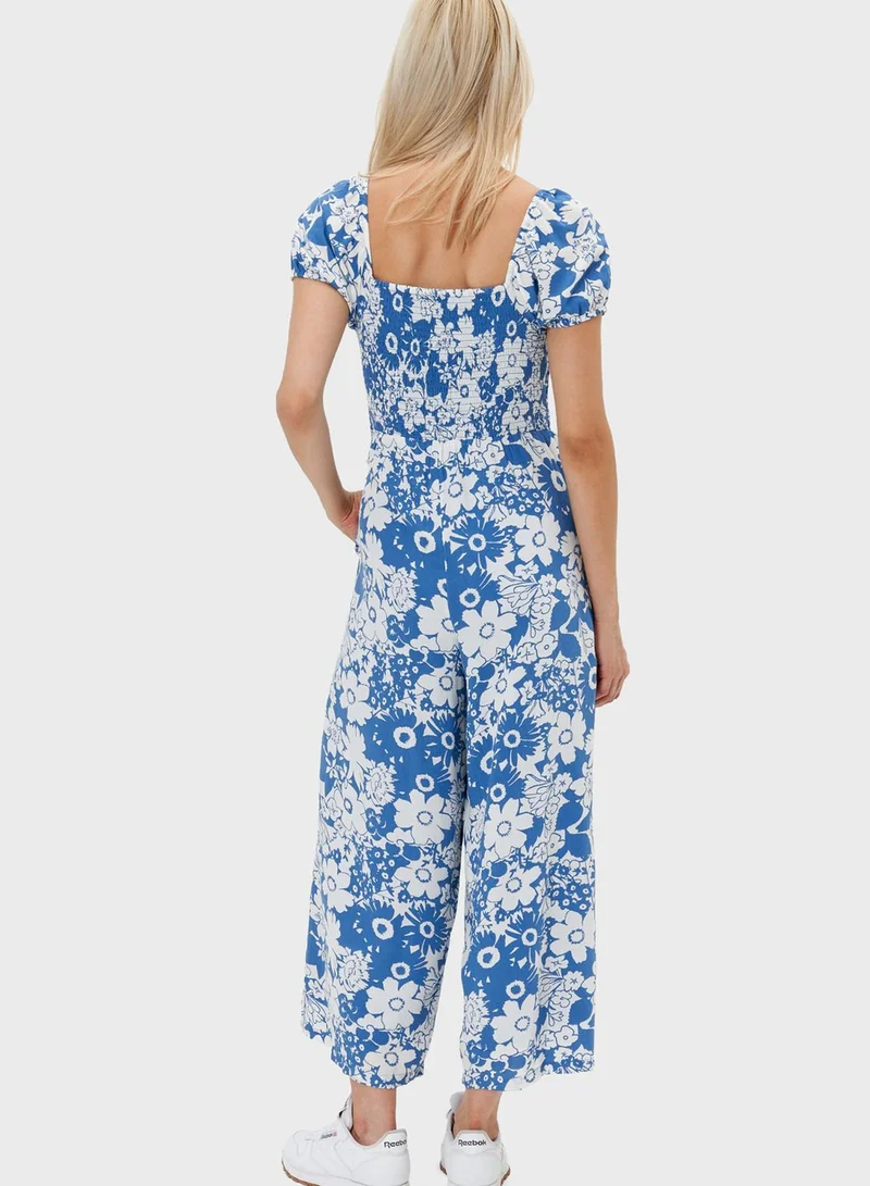 American Eagle Floral Print Puff Sleeve Jumpsuit