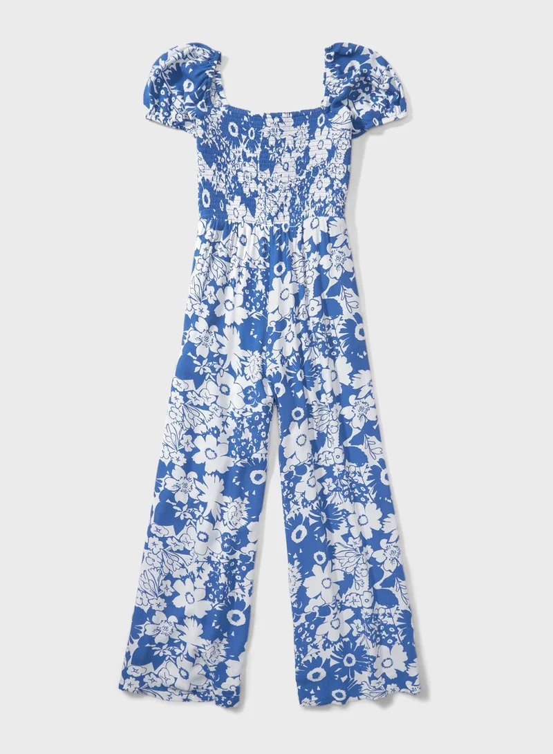American Eagle Floral Print Puff Sleeve Jumpsuit