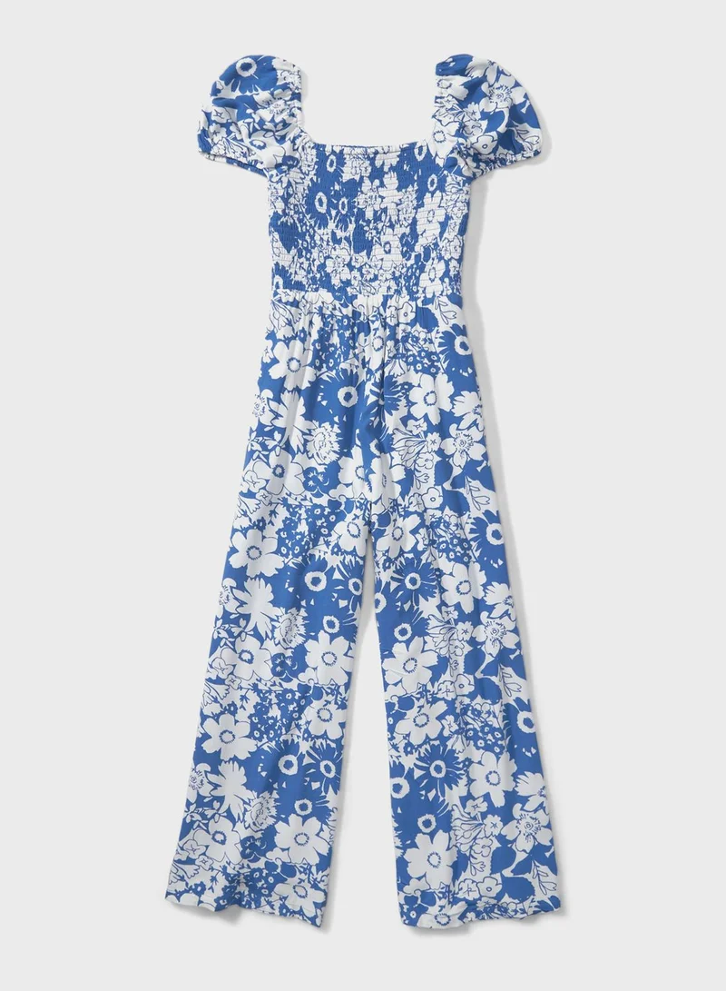 American Eagle Floral Print Puff Sleeve Jumpsuit