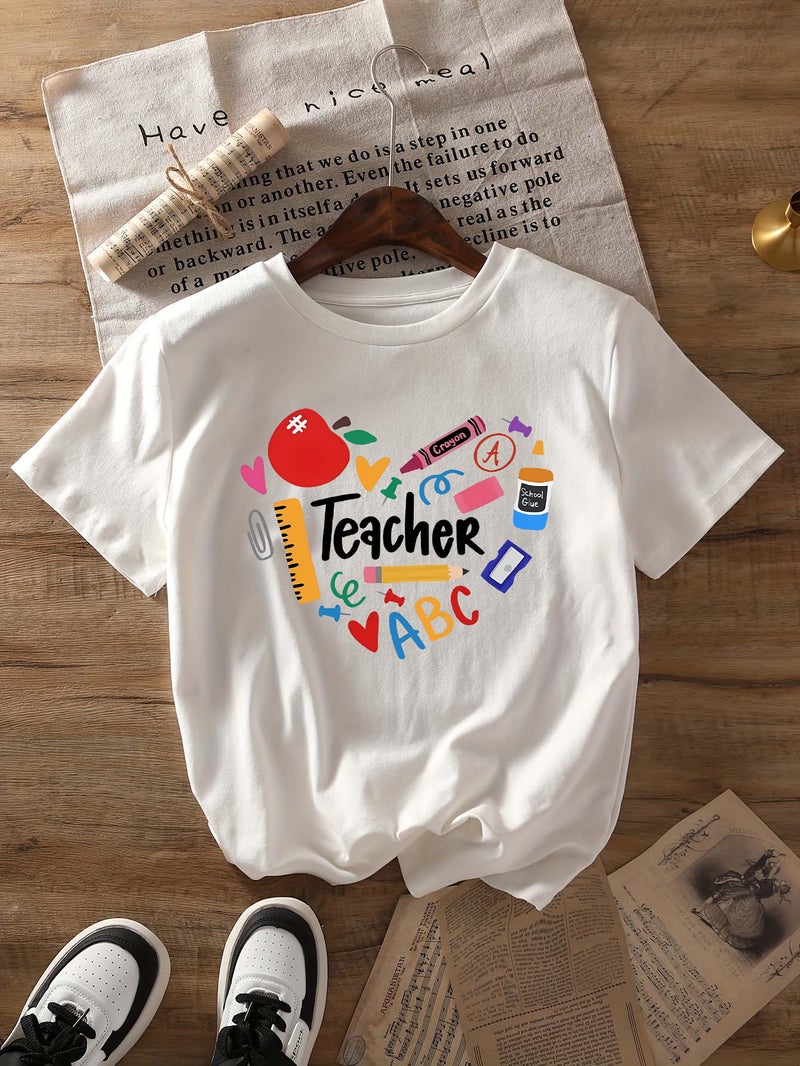 Independent Station Women'S Tops Round Neck Cartoon Printed Short-Sleeved T-Shirt-M - Image 1