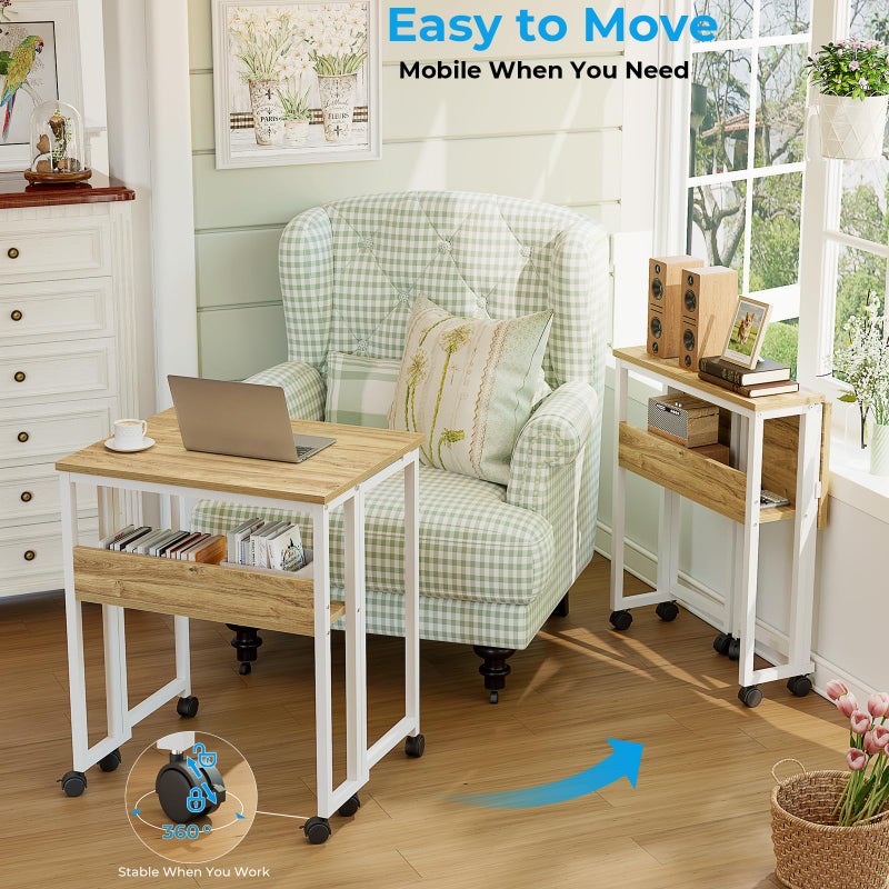 GreenForest Folding Desk Small Rolling Desk with Storage Shelf,31.5 inch Foldable Computer Desk with Wheels for Small Space, Easy Assembly,Oak - Image 3