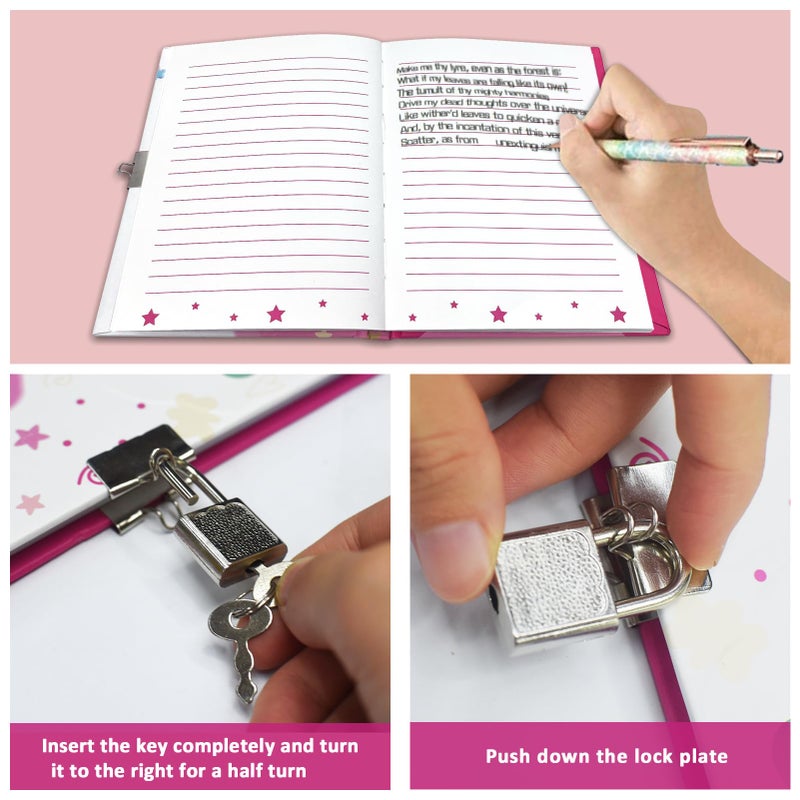 GINMLYDA Girls Diary with Lock for Kids, Unicorn Diaries 7.1x5.3 160 Pages Cute Girl Journal Secret Notebook with Lock and Key for Little Kid Writing Drawing Gift for Pre school Age 6,8,12 - Image 4