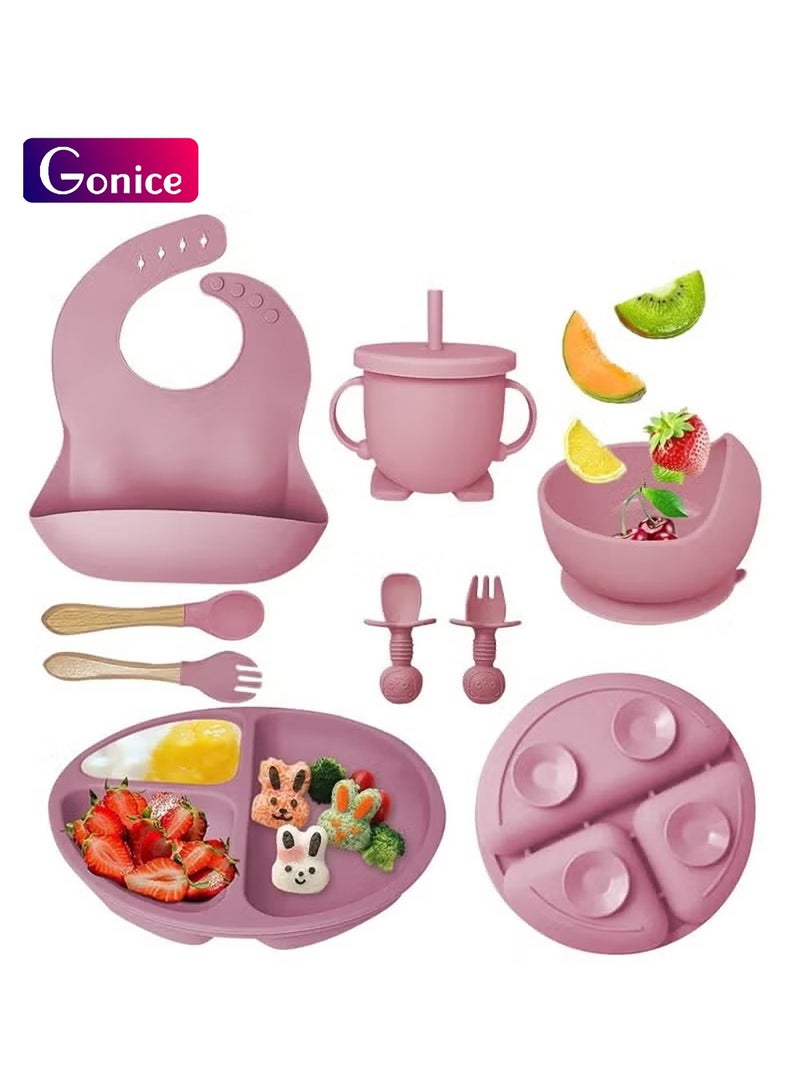 Gonice Baby Feeding Set 9 Piece, Baby Led Weaning Utensils Set Includes Suction Bowl and Plate, Baby Spoon and Fork, Sippy Cup with Straw and Lid, Baby Feeding Supplies  - Image 1