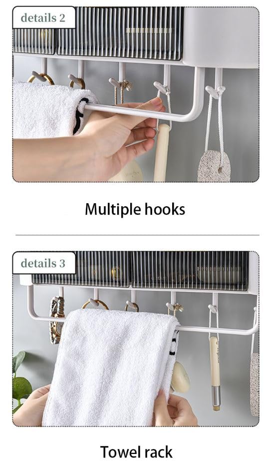 Furret Floating Shelves Punchfree Storage Rack With Towel Bar Bathroom Shelf With Hooks Two Drawer Organizer For Bathroom Household Bath Accessories Shower Caddy - Image 5