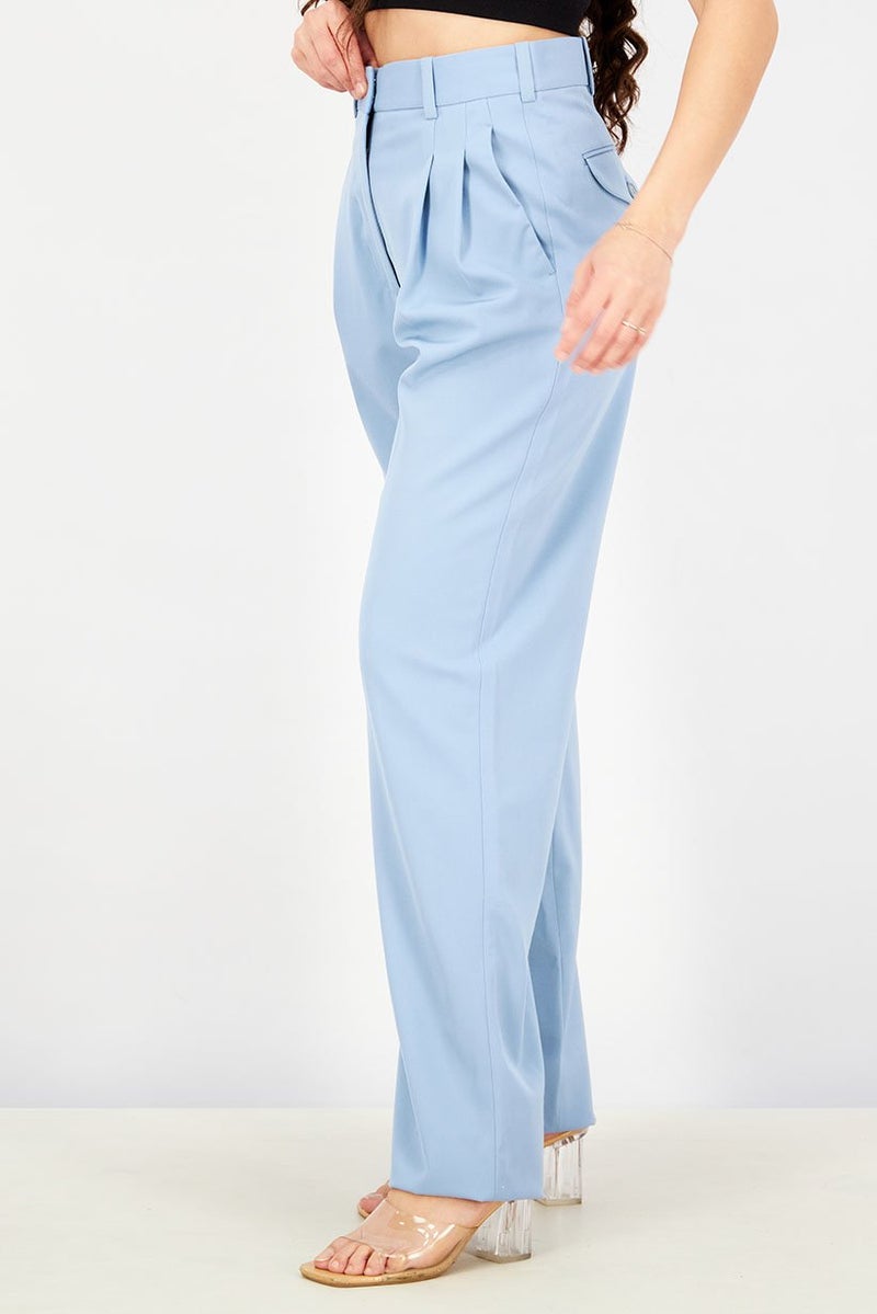 STELLA MCCARTNEY Women Regular Fit Plain Trouser Pants, Light Blue - Image 4