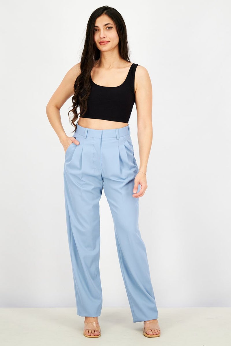 STELLA MCCARTNEY Women Regular Fit Plain Trouser Pants, Light Blue - Image 3