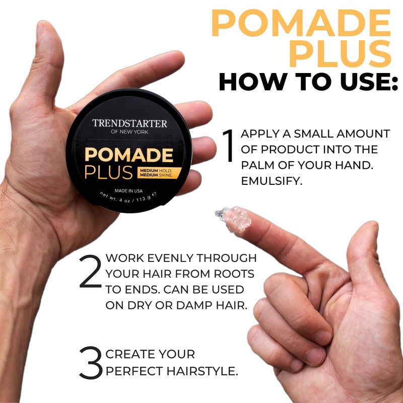 TRENDSTARTER - POMADE PLUS (4oz) - Medium Hold - Medium Shine - Premium Flake-Free Water-Based Premium Hair Styling Gel Product for All Hair Types - All-Day Reliability - Image 4