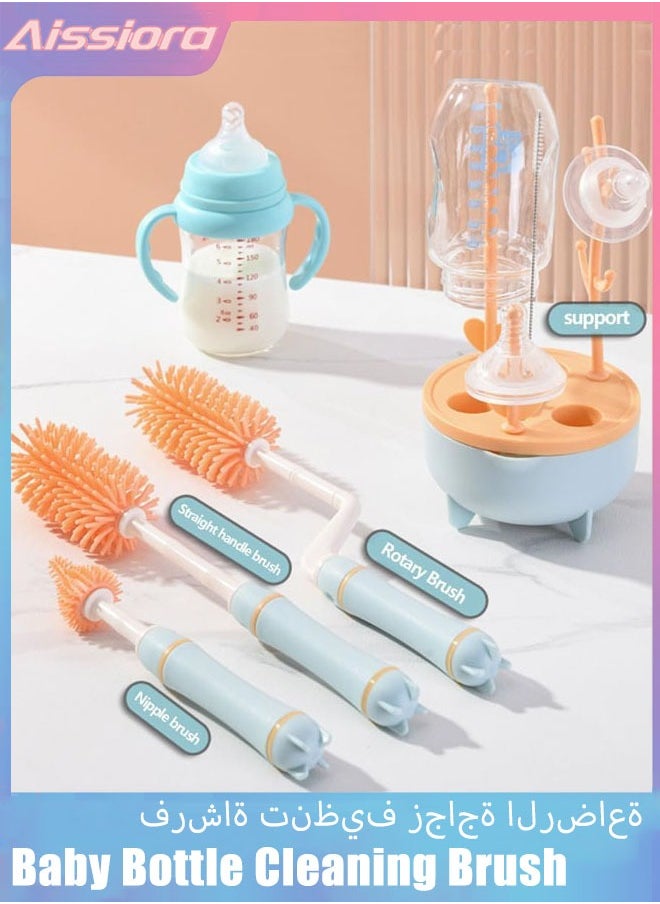 Aissiora Baby Bottle Cleaning Brush Set for Travel, 5 In 1 Bottle Cleaning Brush Kit with Silicone Bottle Brush/Nipple Brush/Straw Cleaning Brush/Baby Bottle Drying Rack, Portable Baby Feeding Bottle Cleaner  - Image 3