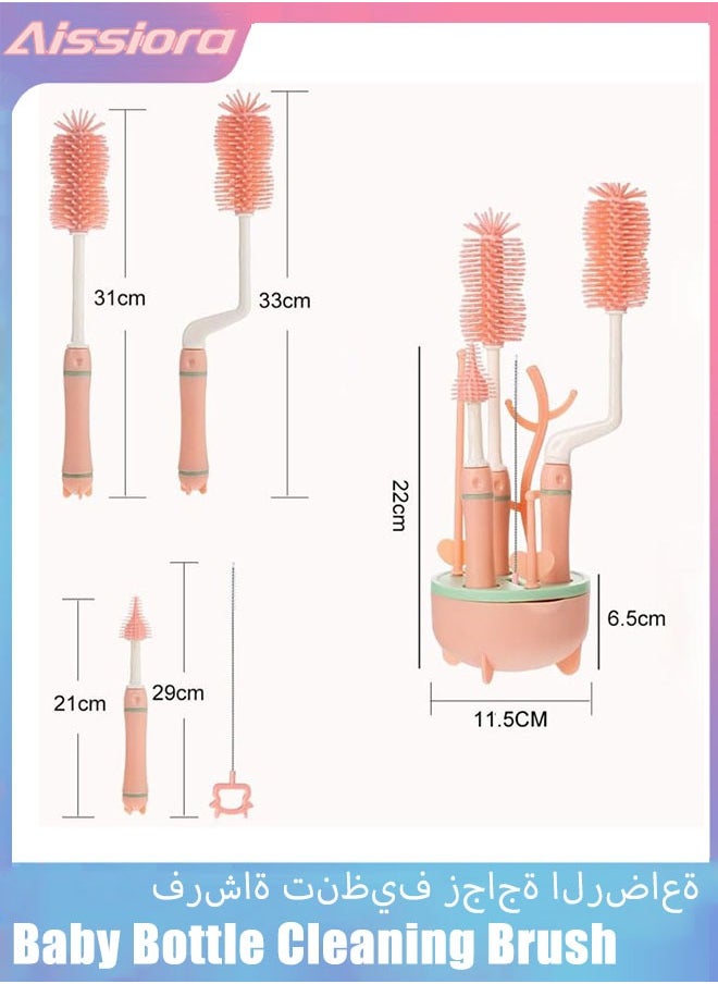 Aissiora Baby Bottle Cleaning Brush Set for Travel, 5 In 1 Bottle Cleaning Brush Kit with Silicone Bottle Brush/Nipple Brush/Straw Cleaning Brush/Baby Bottle Drying Rack, Portable Baby Feeding Bottle Cleaner  - Image 2
