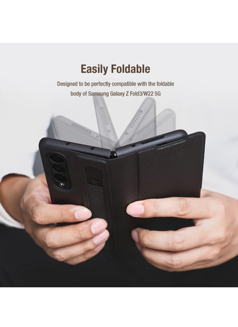 HDD - Premium Quality Leather Cover Case For Samsung Z Fold 4 - Black - Image 1