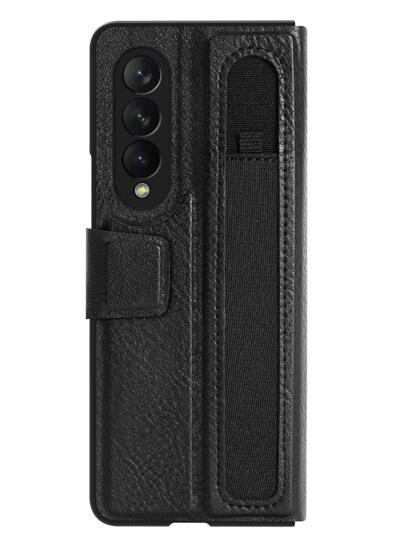 HDD - Premium Quality Leather Cover Case For Samsung Z Fold 4 - Black - Image 1