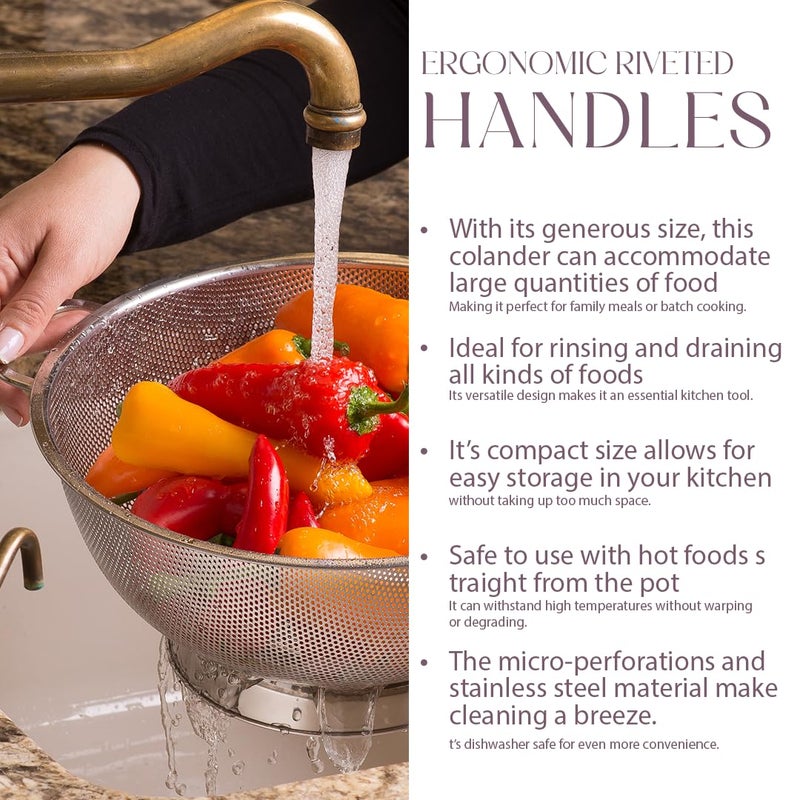 Bellemain Colander for Kitchen â€“ 5 Qt Stainless Steel Strainer with Handle - 18/8 Pasta Strainer Bowl for Pasta, Spaghetti, Vegetables, Fruit, and Pot Draining - Stainless Steel Colander - Image 5