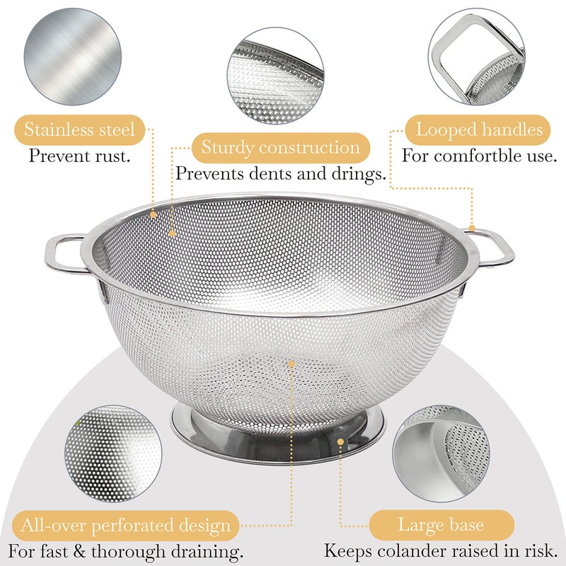 Bellemain Colander for Kitchen â€“ 5 Qt Stainless Steel Strainer with Handle - 18/8 Pasta Strainer Bowl for Pasta, Spaghetti, Vegetables, Fruit, and Pot Draining - Stainless Steel Colander - Image 4