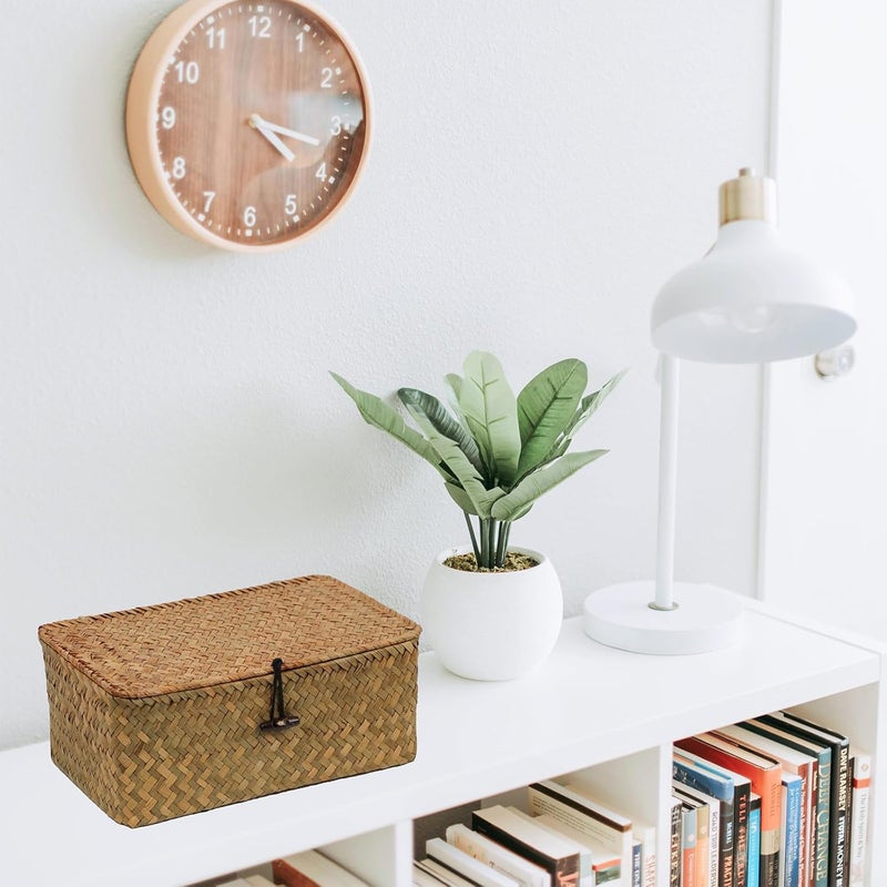 ORDELITE Wicker Basket with Lid, Natural Seagrass Storage Baskets for Organizing, Woven Basket for Storage, Decorative Boxes Bins with Lids Home Organizer Decor (‎Natural, Small) - Image 3