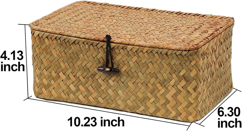 ORDELITE Wicker Basket with Lid, Natural Seagrass Storage Baskets for Organizing, Woven Basket for Storage, Decorative Boxes Bins with Lids Home Organizer Decor (‎Natural, Small) - Image 4
