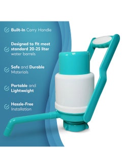 Generic Easy To Use 24H Manual Water Bottle Pump with Carry Handle, Adjustable Tube Length, Protective Spout Cap & Cleaning Brush - Hand Water Pump for 5-19 Liter Barrel, Green  - Image 4