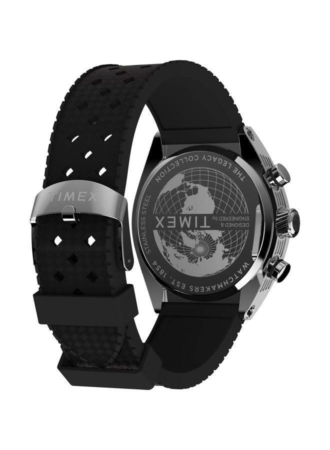 TIMEX ساعة كرونوغراف توناو للرجال 42 مم - حزام أسود قرص أسود علبة فولاذية مقاومة للصدأ، أسود، حديث - Image 5