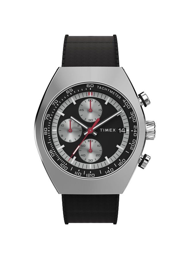 TIMEX ساعة كرونوغراف توناو للرجال 42 مم - حزام أسود قرص أسود علبة فولاذية مقاومة للصدأ، أسود، حديث - Image 1