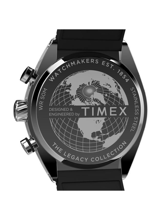 TIMEX ساعة كرونوغراف توناو للرجال 42 مم - حزام أسود قرص أسود علبة فولاذية مقاومة للصدأ، أسود، حديث - Image 4